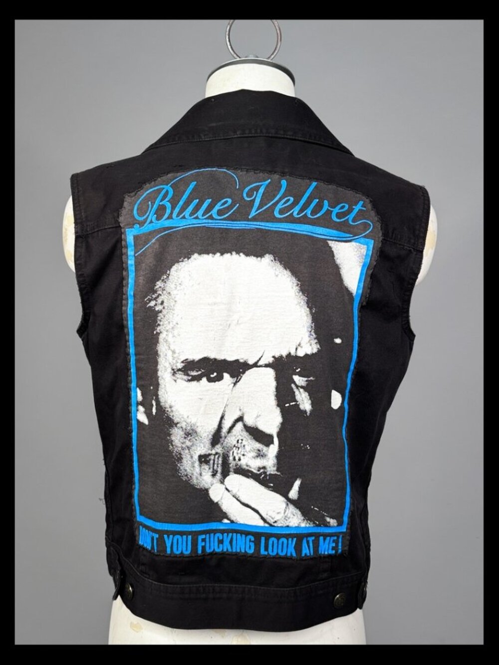 Lauren Jeans Co. DIY cut denim vest w/ Blue Velvet back patch + custom collar
